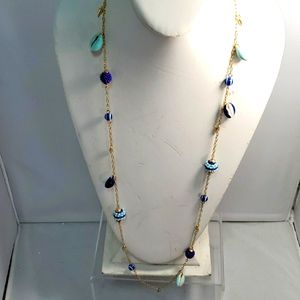 Rebecca Minkoff Blair Beaded Ball Stations Necklace (Blue Multi/Gold)